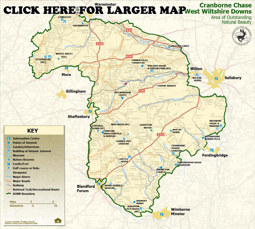 Map of the Cranborne Chase and West Wiltshire Downs AONB