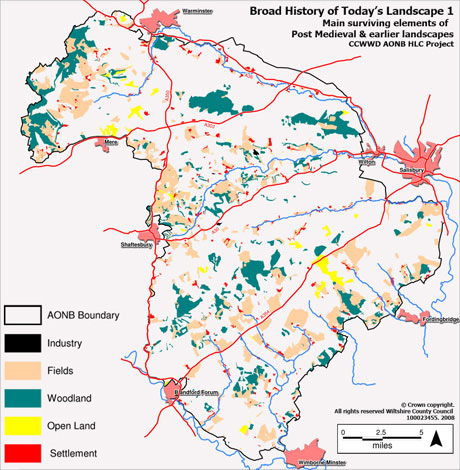 Main surviving elements of Post Medieval and earlier landscapes